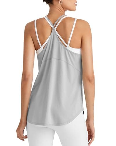 G4Free Wokout Tanks Razor Back Yoga Tops for Women Running Gym Pilates Lightweight Y Back Loose Fit Training Tank (Gray,L) - Image 1