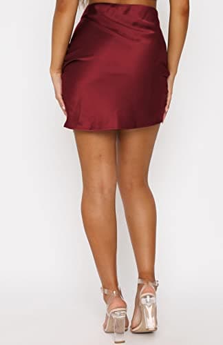 ZAFUL Women Satin Mini Skirts Sexy High Waisted Ruched Silk Bodycon Split Zipper Short Skirt (Red, L) - Thumbnail 6