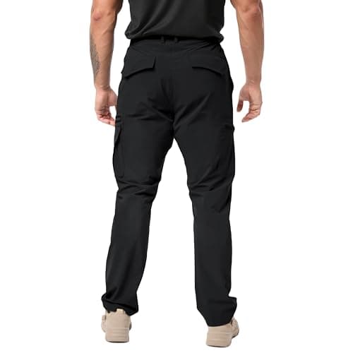 NATUVENIX Hiking Pants Men Lightweight Mens Travel Pants Quick Dry Cargo Work Pants for Men Water Resistant Fishing Pants Black - Thumbnail 2
