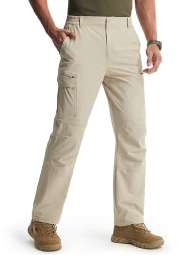 Libin Men's Hiking Pants with 8 Pockets 32" Lightweight Stretch Cargo Work Pants Quick Dry Water Resistant Travel Outdoor, Light Khaki, 38W x 32L