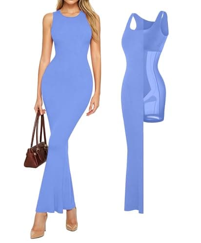 Popilush Maxi Dresses for Women Built-in Bra Shapewear Bodycon Modal Long Dress Tummy Control Fit Casual Formal Dresses Sky Blue XX-Large - Image 1