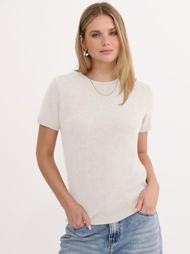 ANRABESS Womens 100% Wool Sweater, Office Work Sweaters, Soft Lightweight for Summer Spring, Short Sleeve Business Casual Top Beige X-Large - Thumbnail 2