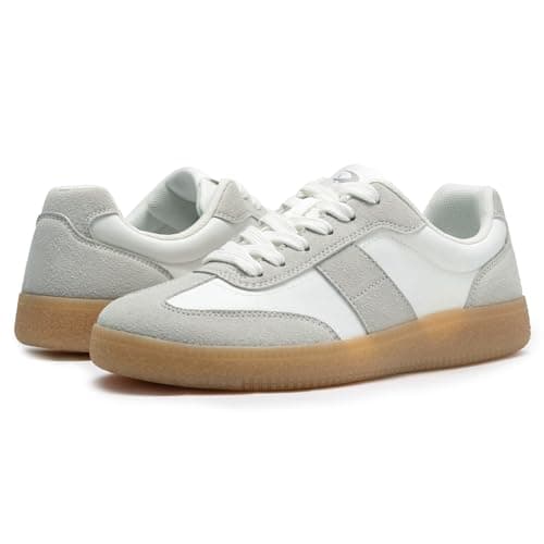 Rihero Women's Fashion Sneakers White Tennis Shoes Non Slip Comfortable Walking Shoes Round Toe Retro Sneakers Size 8.5 - Thumbnail 6