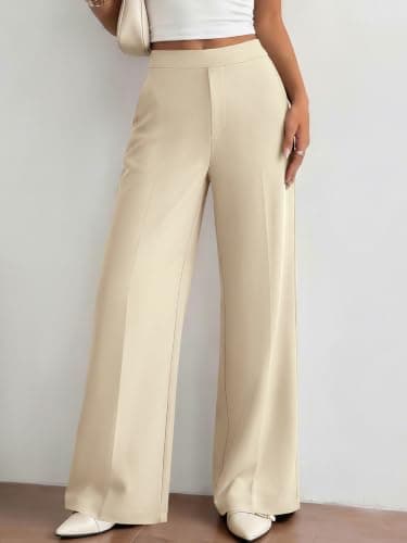 BTFBM Womens Dress Pants 2026 Fall Wide Leg High Waisted Long Palazzo Pants Business Casual Work Trousers Slacks Pockets(Beige, XX-Large) - Thumbnail 6