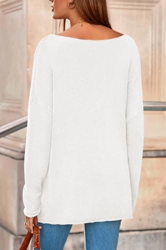 PRETTYGARDEN Women's Oversized Sweaters 2026 Casual Long Sleeve Scoop Neck Pullover Tops Loose Cozy Knit Spring Outfits(White,Medium) - Thumbnail 5