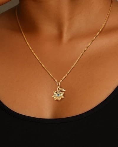 November Chrysanthemum Birth Flower Birthstone Necklace for Women: 14K Gold 925 Sterling Silver November Birth Month Floral Pendant Dainty Cute Jewelry for Her Mom Wife Daughter Birthday Gifts - Thumbnail 2