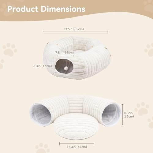Dogpals Ultra-Soft Cat Tunnel Bed - Soft Washable Cushion, Peekaboo Hideaway Cave for Indoor Cats, Kittens, Puppies, and Rabbits - Deluxe Upgraded with Luxurious Striped Hare-Feel Fabric (White) - Thumbnail 6