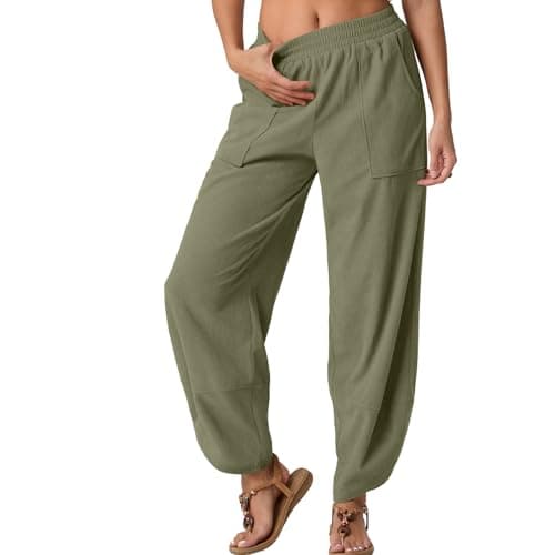 Womens Corduroy High Waist Wide Leg Fall Pants Loose Fit Comfy Travel Outfits Lounge Pant with Pockets 2025 Fall Army Green Medium - Image 1