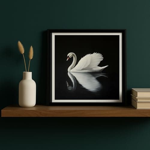 Moonow7 Swan Wall Art Framed – Small Minimalist Animal Print, Vintage Art Prints for Bedroom, Living Room, Entryway, Black and White Gallery Wall Decor, Zen Aesthetic Home Decor, Size 12x12” - Thumbnail 5
