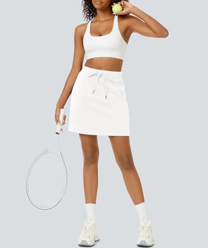 Casly Lamiit Womens Athletic Skort High Waisted Casual Drawstring Lounge Workout Sweat Skirts Trendy Comfy Mini White Tennis Skirt XS - Thumbnail 3