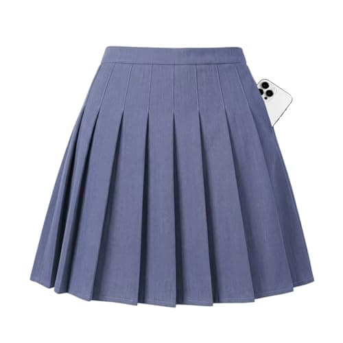 Addneo Girls Blue Pleated Skort High Waisted School Skirts with Pockets