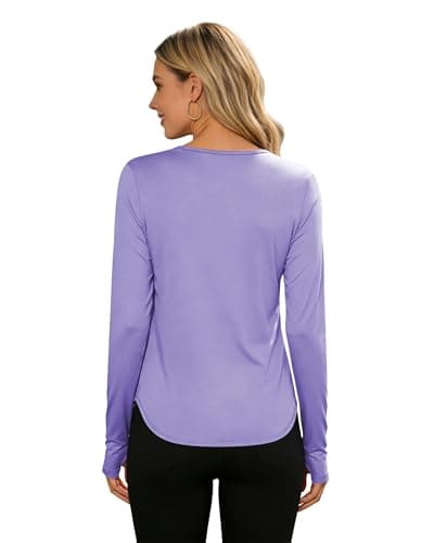 Womens Sun Shirts UPF 50+ Long Sleeve Sun Protection Clothing Moisture Wicking Dry Fit Lightweight Workout Running Hiking Outdoor Athletic Tops Purple M - Thumbnail 4
