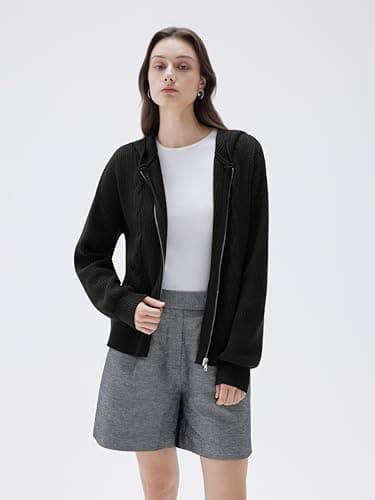 SUUKSESS Women Chunky Knit Cashmere Blend Sweaters Zip up Oversized Hoodies Cardigan with Pockets Long Sleeve Fall Jackets Outerwear (Black, S) - Thumbnail 3