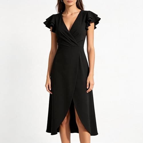 BTBII Women's Black Formal Dresses V Neck Midi Dress Church Dresses for Wedding Cocktail Party Birthday Summer - Thumbnail 2