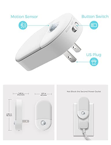 L LOHAS LED Motion Sensor Night Light, [2 Pack] Motion Activated Night Light, Daylight White, Adjustable Brightness, Motion Sensor Light Indoor Plug in for Nursery, Kids, Bedroom, Bathroom Nightlight - Thumbnail 5