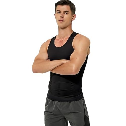 NIEEHBEGST 1 Pack Black Men Compression Tank Top Slimming Body Shaper Shirt Tummy Control Workout Shapewear XL - Thumbnail 5