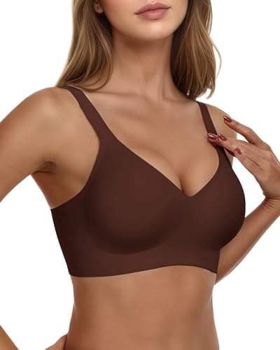 As Fairy Women's Seamless Wireless Push Up Comfort Bras V Neck Back Smoothing Bralette Full Coverage Lightly Pad Bra Coffee 40D - Image 1
