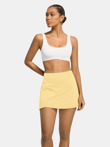 AFFOLE Women's Tennis Golf Skirts High Waisted with Pockets Inner Shorts for Athletic Skorts Sports Running Pickleball Light Yellow - Thumbnail 4