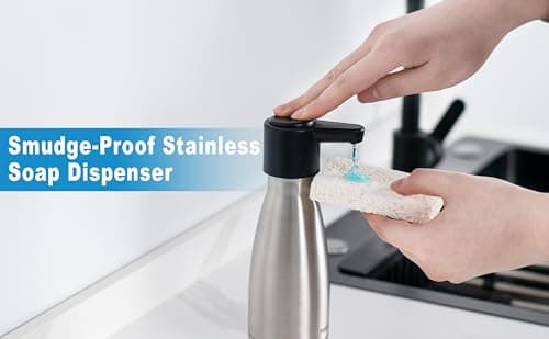 FEEGOO Stainless Steel Soap Dispenser, 16.9 fl oz Manual Countertop Hand Soap Pump with Non-Slip Pad for Bathroom Sink - Thumbnail 5