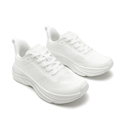 Athlefit Womens Walking Shoes Comfortable Slip On White Tennis Shoes Athletic Gym Workout Breathable Fashion Sneakers Size 7.5 - Thumbnail 5