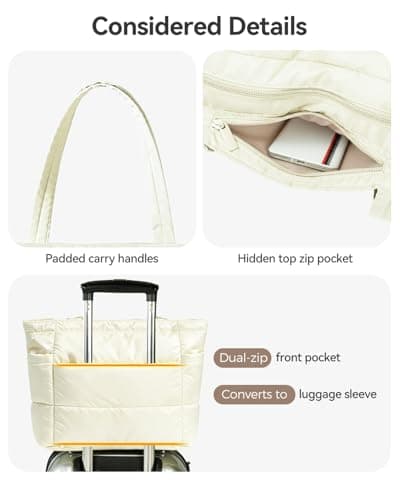 Moyad Travel Tote Bag for Women, Quilted Puffer Purse Lightweight Puffy Handbag for Nurse Teacher Gym Daily Use, Beige - Thumbnail 5