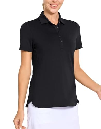 M MAELREG Polo Shirts for Women Short Sleeve Button Placket Casual Solid Collared Womens Golf Polo Tennis Shirts Black - Image 1
