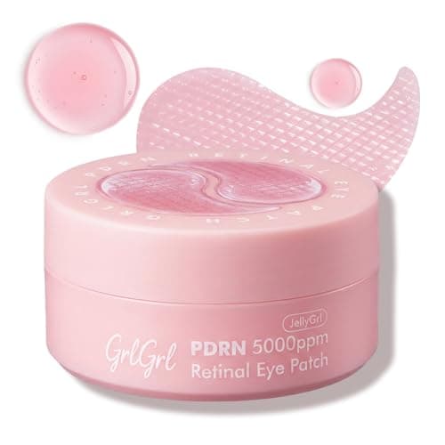 GrlGrl PDRN Under Eye Patches for Puffy Eyes and Dark Circles, 5000ppm Salmon DNA & Retinal Eye Mask for Face, Anti Aging Hydrogel Eye Gels for Smile Line, Wrinkles & Bags, 60 Pcs