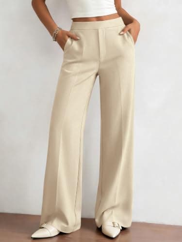 BTFBM Womens Dress Pants 2026 Fall Wide Leg High Waisted Long Palazzo Pants Business Casual Work Trousers Slacks Pockets(Beige, XX-Large) - Thumbnail 4