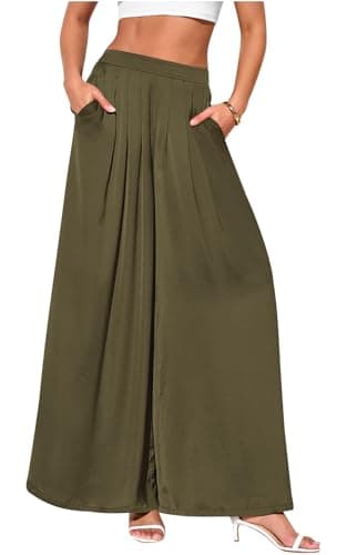 PRETTYGARDEN Loose Fit Wide Leg Pants Woman High Waisted Flowy Comfy Palazzo Pants for Women Work Trousers Spring Fashion (Army Green, Large) - Image 1