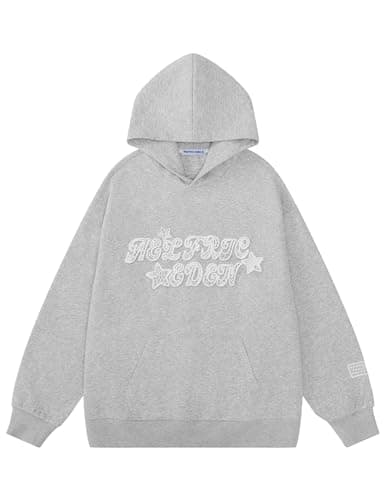Aelfric Eden Womens Graphic Hoodies Star Lace Print Hoodie Pullover Y2k Cute Oversized Hooded Sweatshirt Grey
