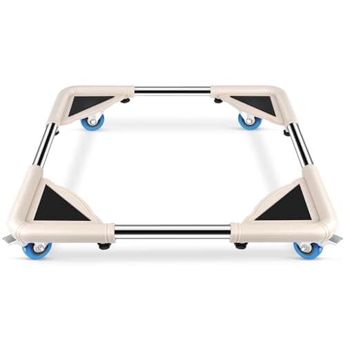 SPACECARE Mini Fridge Stand Mobile Roller, Adjustable Furniture Dolly with 4 Locking Wheels, Heavy Duty Washing Machine Base, Universal Appliance Pedestal for Dryer and Refrigerator- Off White