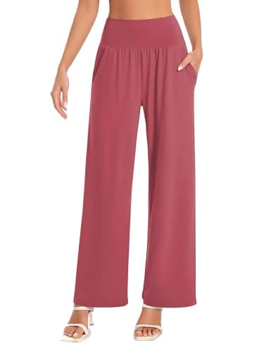 BUBBLELIME 20"/27"/29"/31"/33"/35" Women's Wide Leg Yoga Pants High Waist Loose Comfy Lounge Casual Sweatpants with Pockets - Wide Legs_Rosepink S_27" Inseam - Image 1