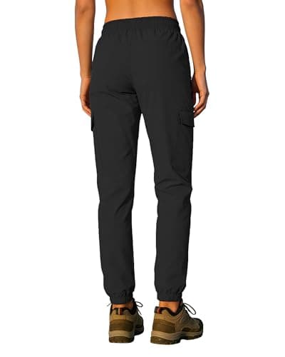 AGVNG Women Hiking Pants Waterproof Quick Dry Cargo Pants Joggers with Pockets Elastic Waist Drawstring UPF 50+ Lightweight Work Casual Travel Workout Black S - Thumbnail 2