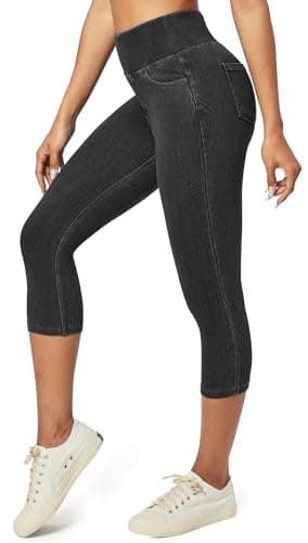 Heathyoga Capri Jeans for Women Stretchy Pull On Jeggings for Women Denim Jean Capris Pants Capri Leggings with Pockets Grey - Thumbnail 2