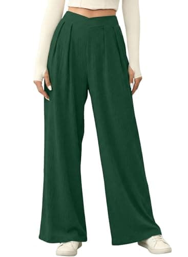 Acelitt Women's Fall 2026 Casual Fashion High Waist Wide Leg Pants Loose Lightweight Work Palazzo Office Business Suit Pants Trousers Green Large - Image 1
