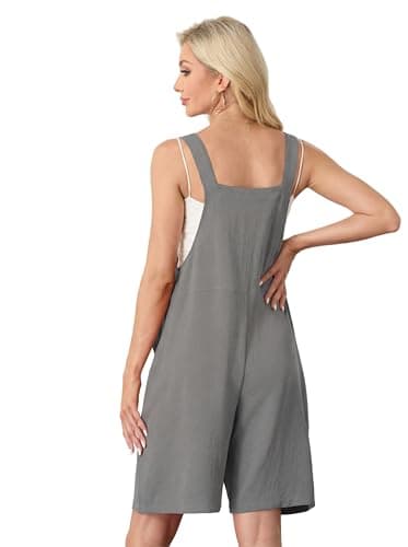 HiMONE Womens Casual Rompers For Women Sleeveless Short Jumpsuit Adjustable Overalls For Summer (Smoky Gray-S) - Thumbnail 3