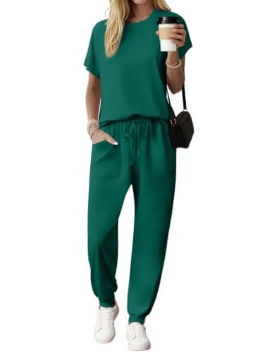 Ekouaer 2 Piece Lounge Sets for Women Spring Vacation Beach Travel Airport Outfits Casual Loungewear Fashion Clothing Green L - Image 1