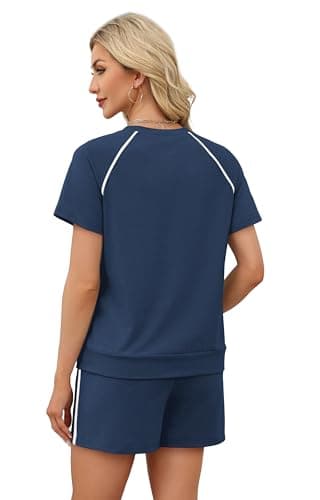 Summer Outfits for Womens Lounge sets Sweatsuits 2 Piece outift Matching Sets Loungewear Sets Woman Athleisure Workout Set Spring Outfits Short Set Beach Vacation Clothes Resort Wear Navy Blue L - Thumbnail 5