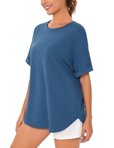 Totatuit Women Oversized T Shirts Vintage Basic Crewneck Boyfriend Tees Loose Fit Baggy Grunge Shirts Cotton Maternity Tops Blue Medium - Thumbnail 3