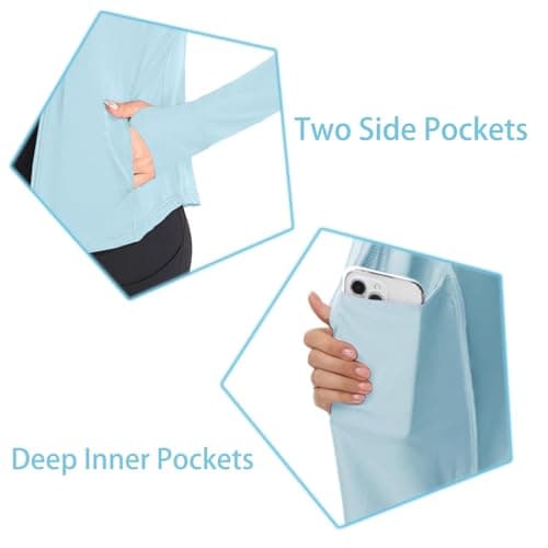 AGVNG Womens UPF 50+ Sun Protection Sun Hoodie Full Zip Jackets Lightweight Long Sleeve SPF Cooling Shirts Workout Athletic Hiking Running Tops Thumb Hole Light Blue M - Thumbnail 6