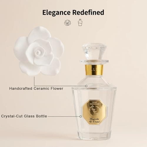 Reed Diffuser Set, Pretty Valley Home Diffuser Rose Petals Gypsum White Flower Oil 100Ml / 3.38fl OZ Gift Box for Bathroom Office Bathroom Living Room Decor (White Lotus) - Thumbnail 2