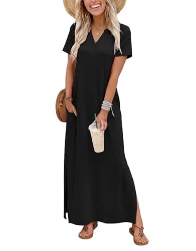 OFEEFAN Dresses for Women Summer Maxi Dress with Pockets Elegant Classy Graduation Sundresses Spring Loose Fit Curvy Casual Outfits 2026 Black M - Image 1