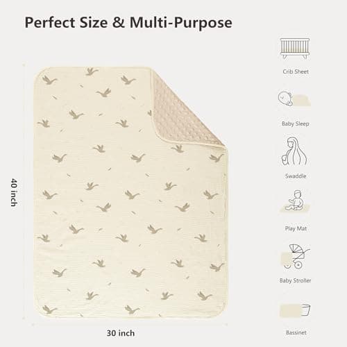 Susurration Baby Blanket for Unisex Boys Girls, Soft Nursery Minky Blanket with Muslin Cotton Front and Dotted Fleece Back, Receiving Blanket for Baby Newborn Infant, 30x40inch - Thumbnail 6