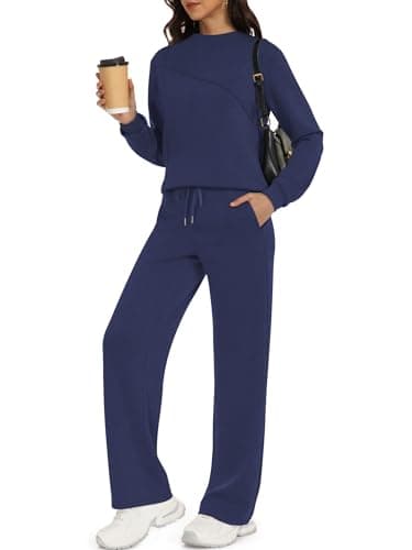 Casly Lamiit Two Piece Sweat Sets for Women Lounge Outfits Fall Casual High Neck Sweatshirts Track Suits Comfy Travel Athletic Clothing Navy Blue 2XL - Image 1