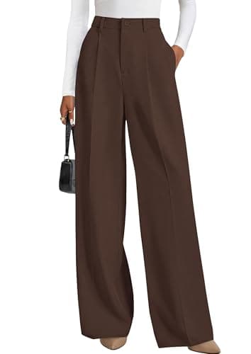 PRETTYGARDEN Wide Leg Pants for Women Trendy 2026 Fall High Waisted Business Casual Outfits Work Pant Trousers (Coffee,X-Large) - Image 1