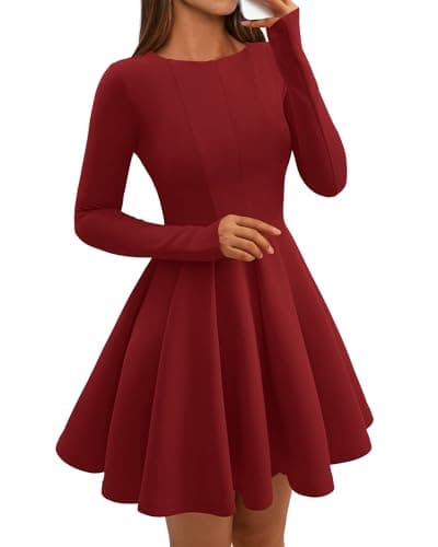 BTFBM Summer Dresses for Women 2026 Long Sleeve High Waist Pleated Flowy A Line Party Wedding Guest Dress Business Casual(Red, Medium) - Image 1