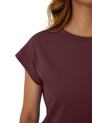 Brown Tops for Women Crop Tops Cap Sleeve T Shirt Cotton Crewneck T Shirts for Women Loose Fit 2026 - Thumbnail 5
