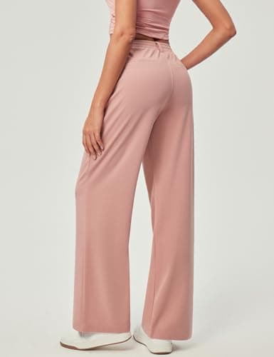 IUGA Wide Leg Pants Woman Pull on Stretchy Work Dress Pants High Waisted Business Casual Trousers Slacks Petite, Small, Pink - Thumbnail 2