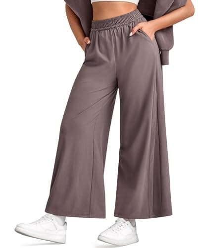 G4Free Teacher Pants for Women Elastic Waist Wide Leg Loose Ankle Pants Summer Comfy Flowy Trousers for Outdoor Athletic(Taupe,XL,Regular) - Image 1
