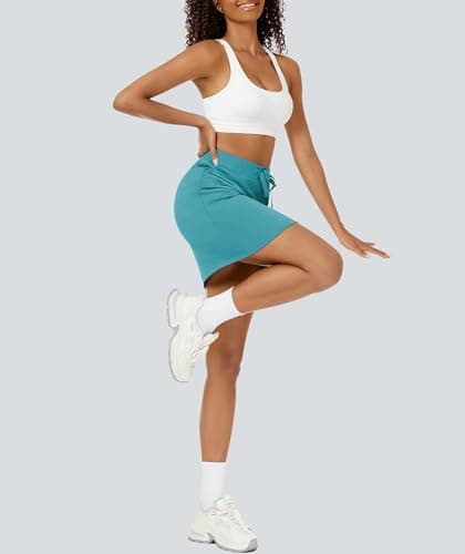 Casly Lamiit Athletic Skorts for Women Casual High Waisted Drawstring Workout Mini Skirts Pocket Lounge Tennis Sweat Short Skirt Viridian Green S - Thumbnail 6